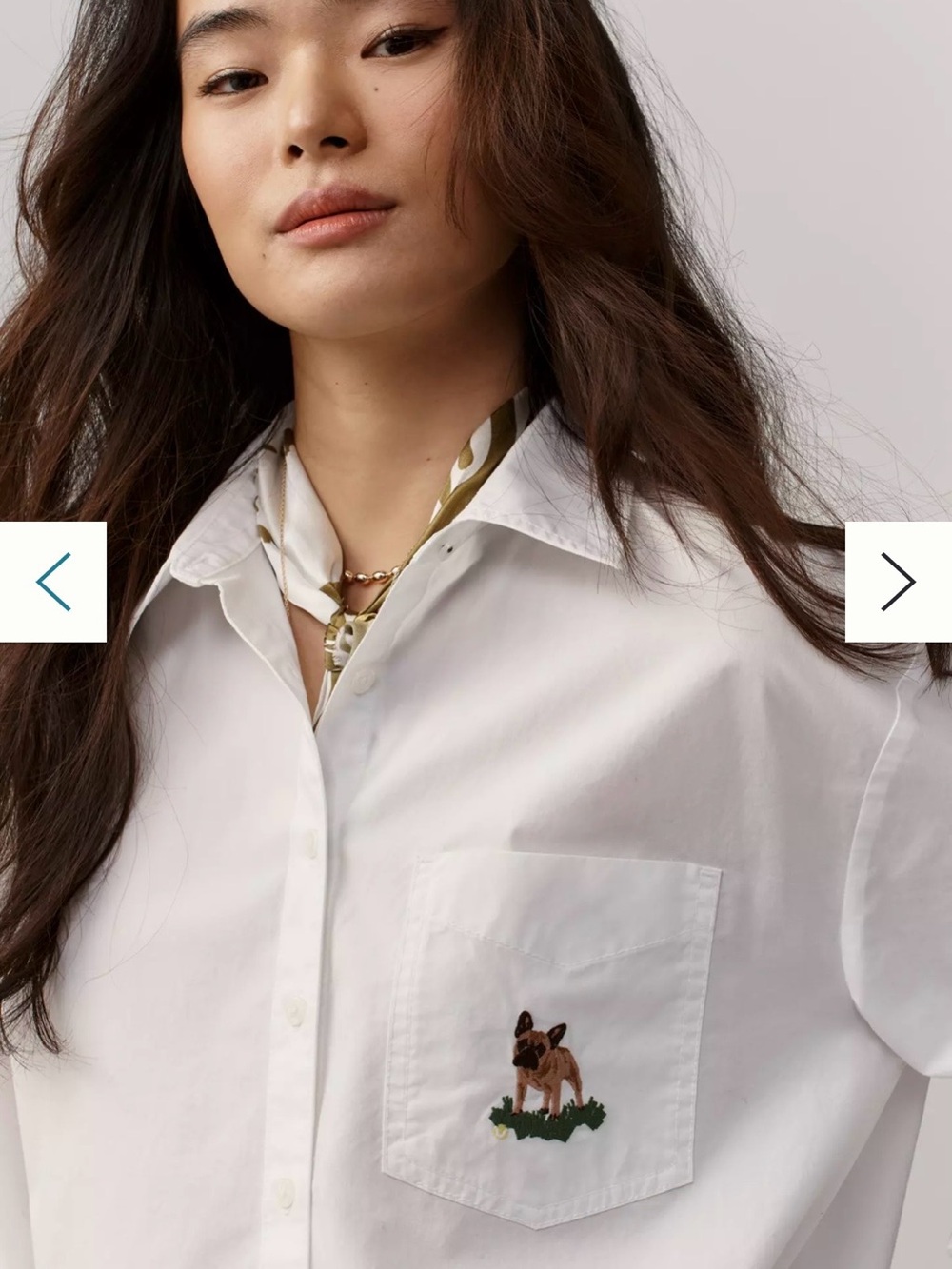 Maeve White Button-Down Shirt with Embroidered Dog Pocket